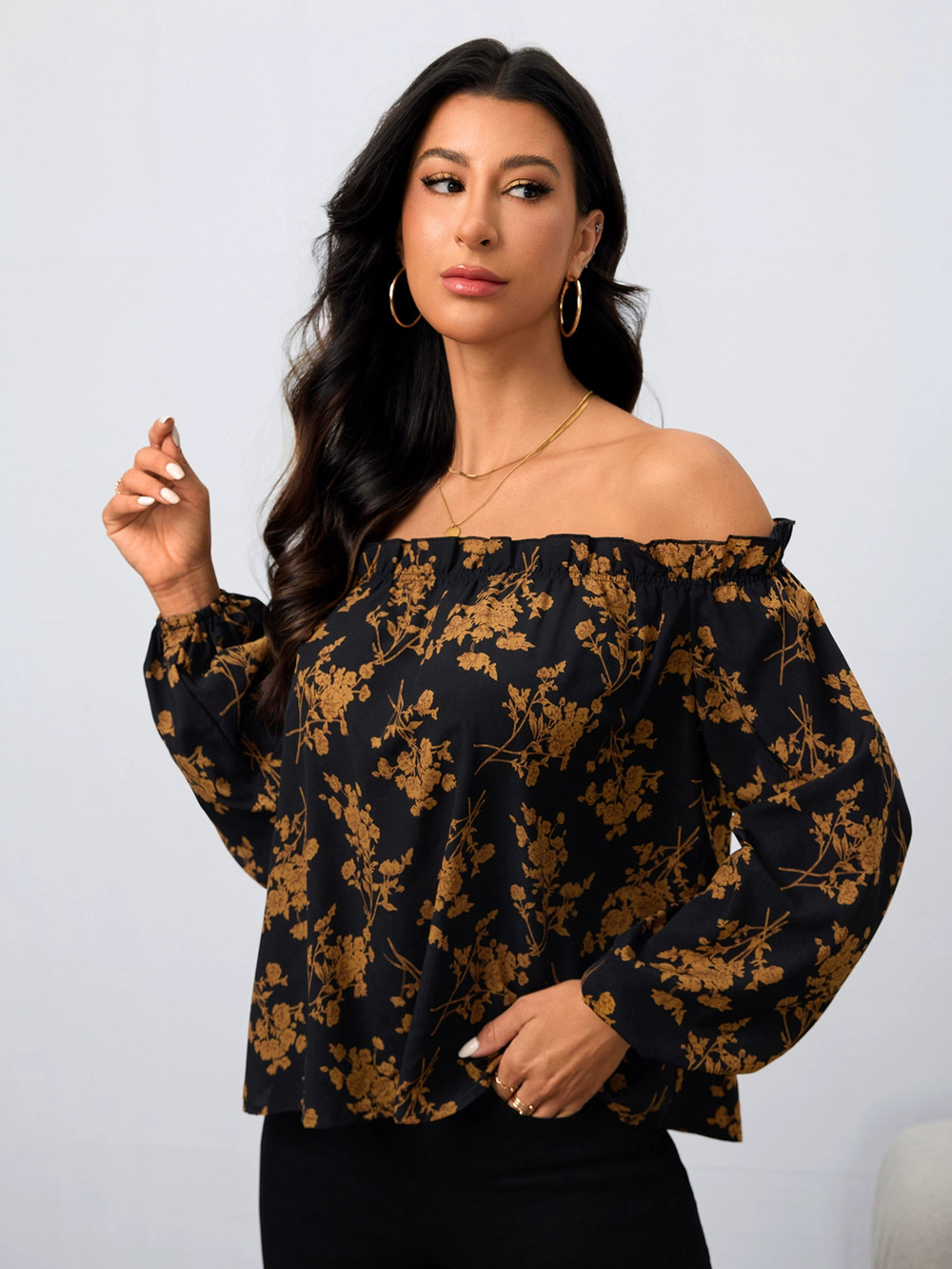 ZARA Chic Off Shoulder Floral Print Long Sleeve Top Spring Summer - Picture 4 of 6
